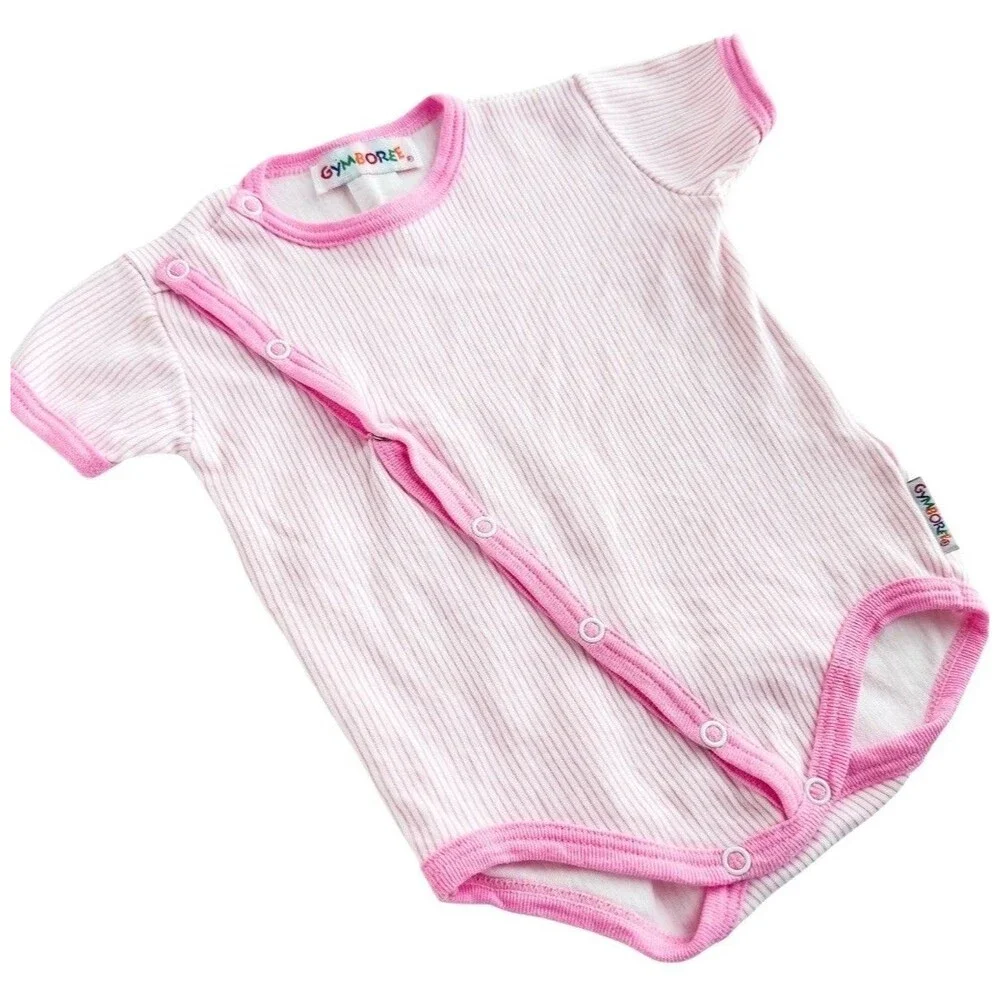 Vintage Gymboree Pink Stripe Ribbed Side Snap Bodysuit One Piece 80s 90s Size M